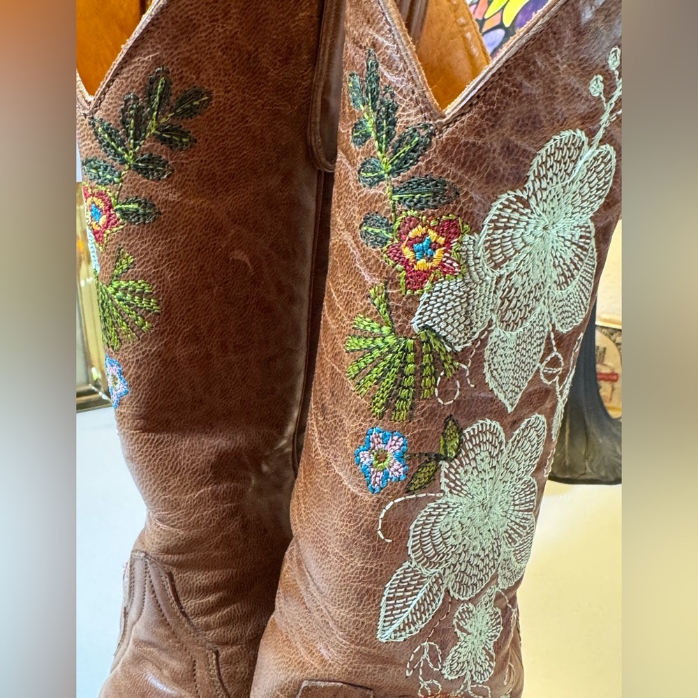 Old Gringo Eden Floral Embroidered Brown Cowboy Boots Size 7 - Picture 9 of 15